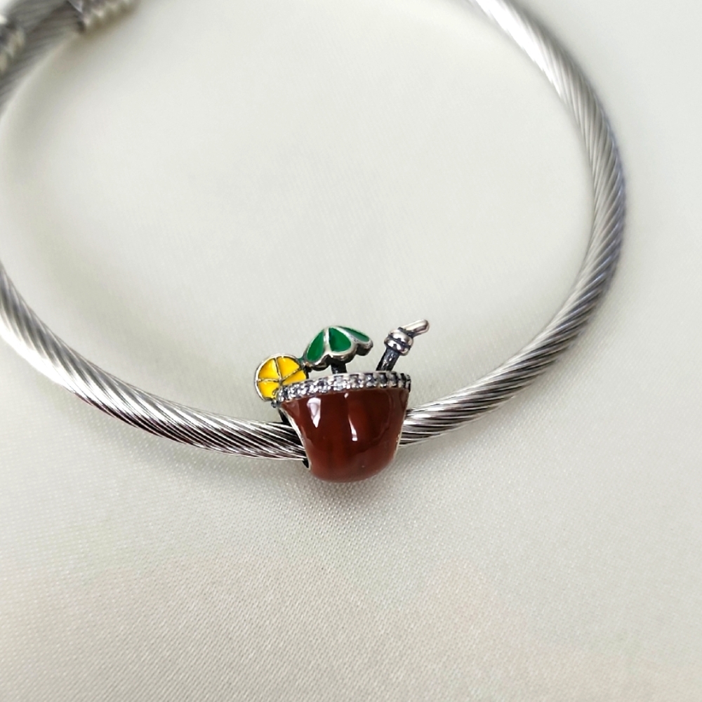 Tropical COCONUT DRINK CHARM FITS PANDORA EUROPEAN SIZE BRACELETS